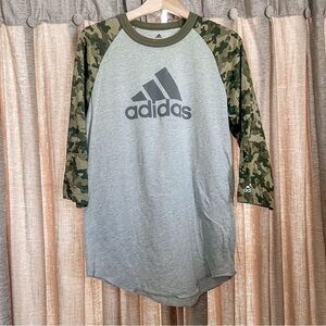 Adidas Triple Stripe Camo Print 3/4 Sleeve Baseball Shirt in Size Small